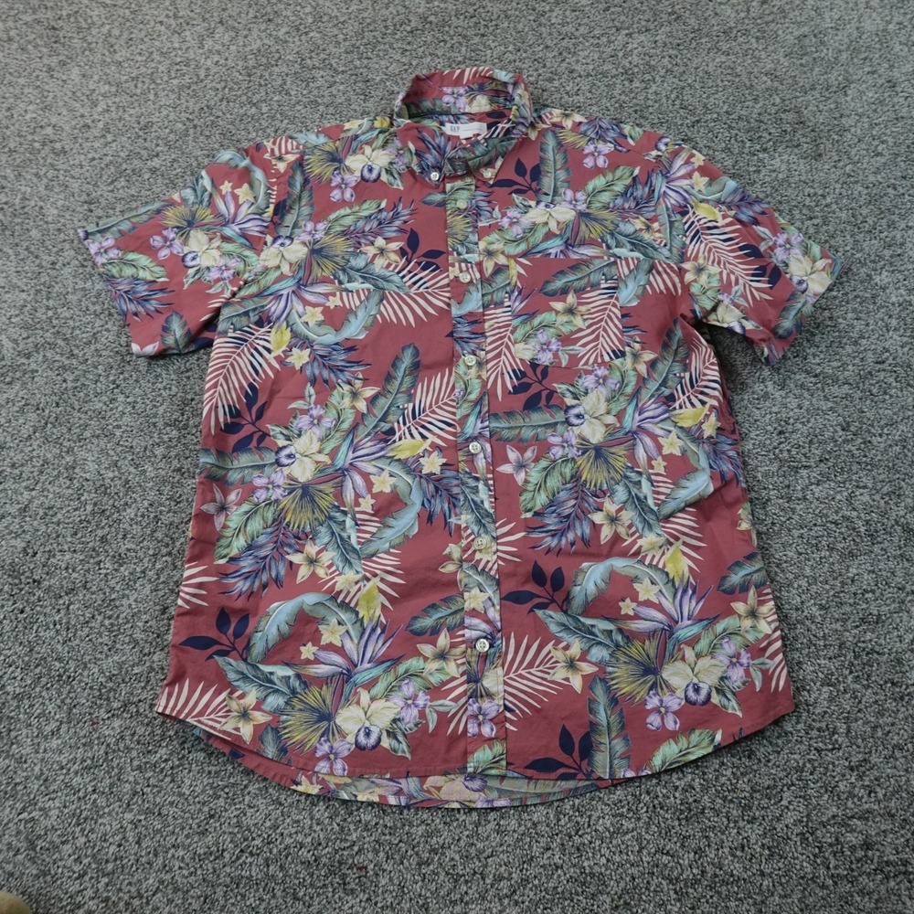 Gap Shirt Mens M Red Tropical Floral Hawaiian Aloha Button Up Resort Casual Camp